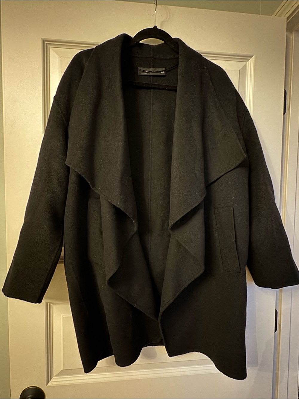 Zara Black Draped Open-Front Cape Coat
